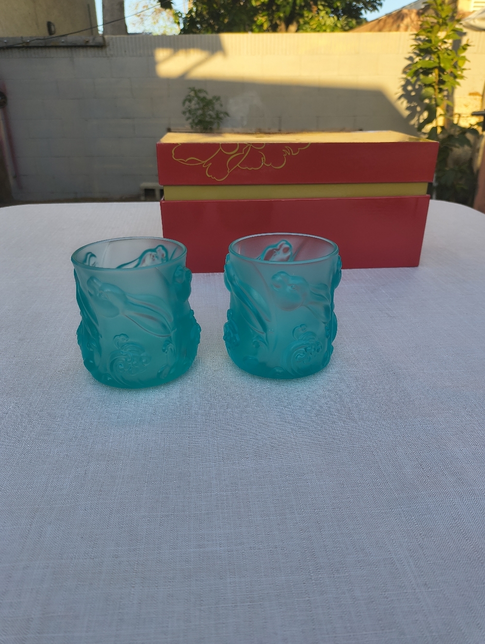 NIB Pair of LIULI Living Year of the Water Rabbit 6 oz Crystal Glasses.